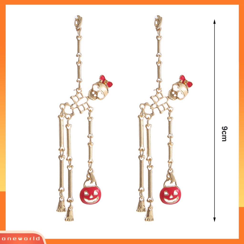 [WOD] 1pasang Anting Halloween Gaya Punk Desain Kartun Hypoallergenic Electroplating Colorfast Hiasan Telinga Aksesoris Skeleton Menjuntai Anting Halloween Untuk Pacaran