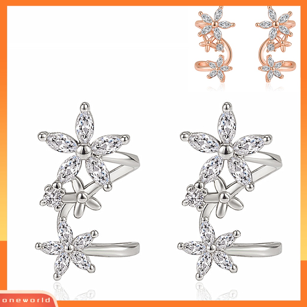 [WOD] 1pasang Anting Wanita Bentuk Bunga Arc Perhiasan Sparkling Cubic Zirconia Stud Earrings Untuk Pernikahan