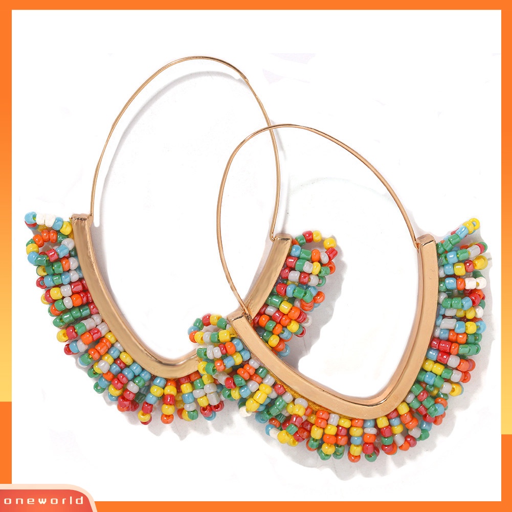 [WOD] Bohemian Wanita Manik-Manik Rumbai Geometris Menjuntai Kait Anting Liburan Perhiasan Hadiah