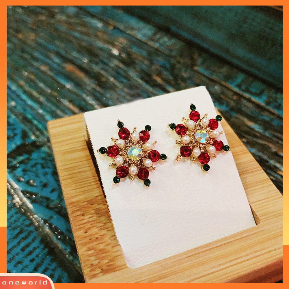 [WOD] Wanita Mutiara Imitasi Berlian Imitasi Snowflake Bintang Menjuntai Ear Stud Earrings Perhiasan Hadiah