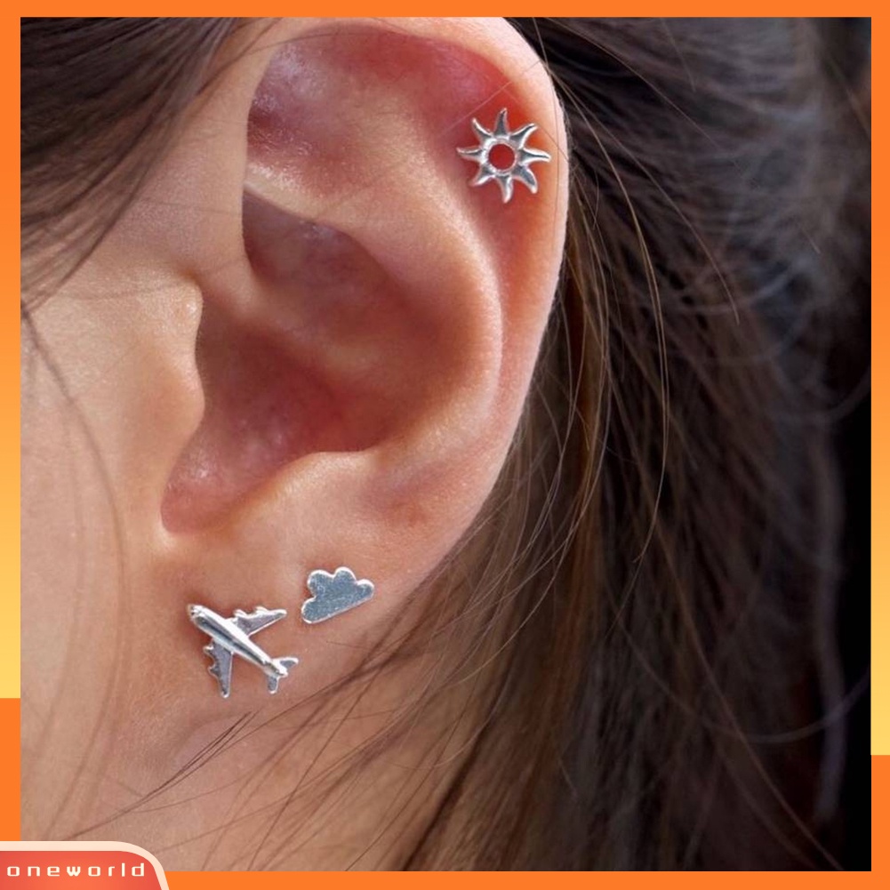 [WOD] 3 Pcs/Set Fashion Pesawat Awan Matahari Telinga Studs Anting Wanita Pesta Perhiasan Hadiah