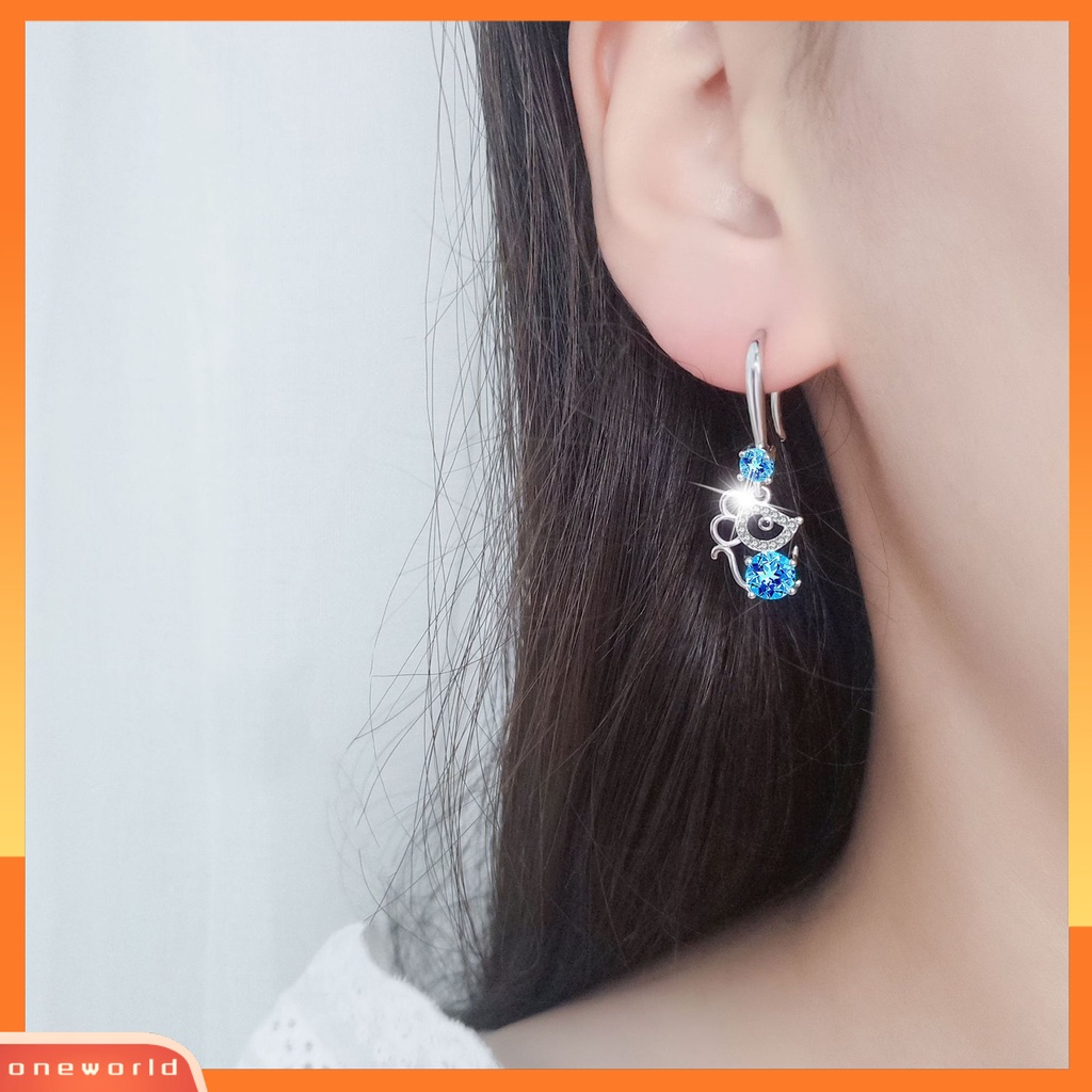 [WOD] Wanita Bergaya Berlian Imitasi Bentuk Tikus Alloy Anti-Alergi Kait Anting Eardrop