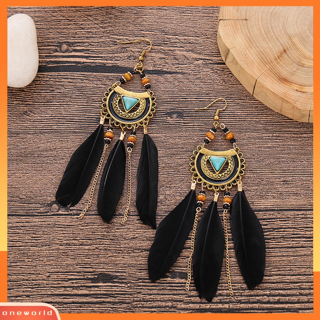 [WOD] 1pasang Anting Kait Gaya Bohemia Etnik Bulu Sintetis Indah Lady Boho Anting Menjuntai Untuk Prom