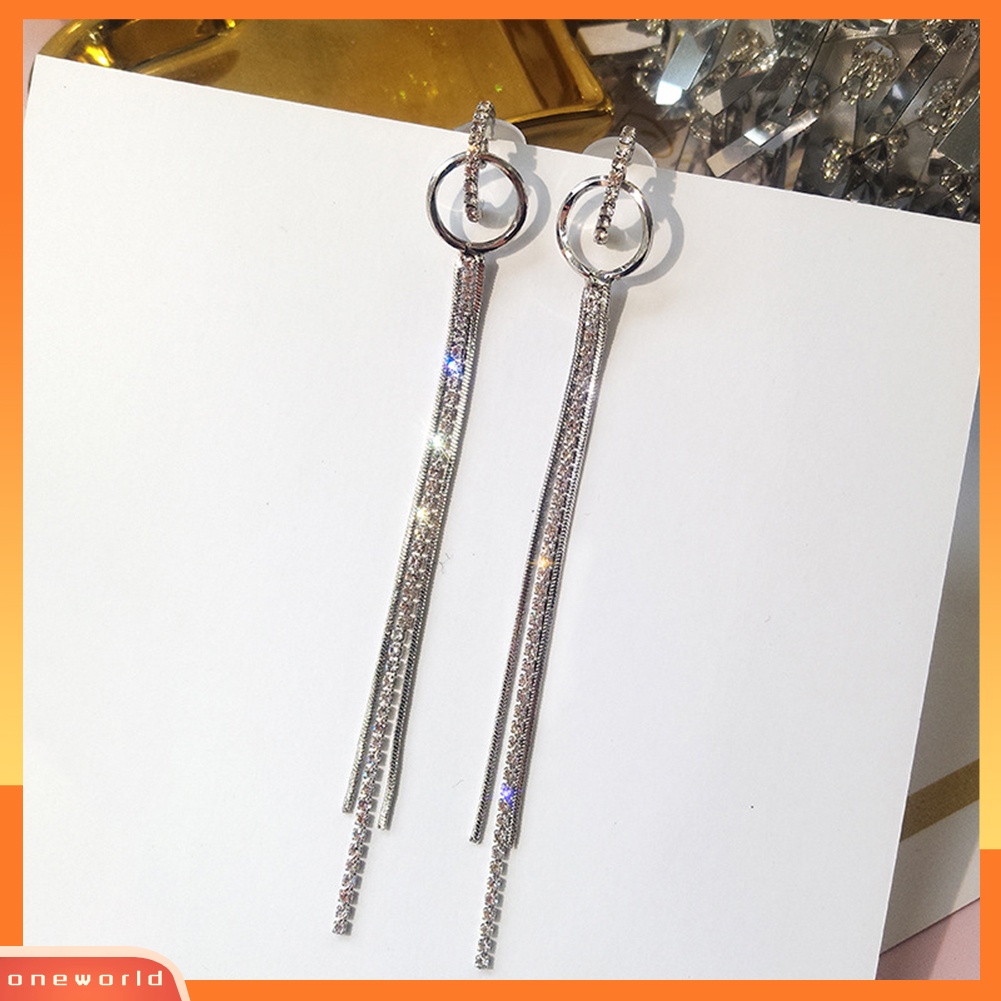 [WOD] Mode Lingkaran Panjang Jumbai Berlian Imitasi Paduan Wanita Drop Earrings Perhiasan Hadiah