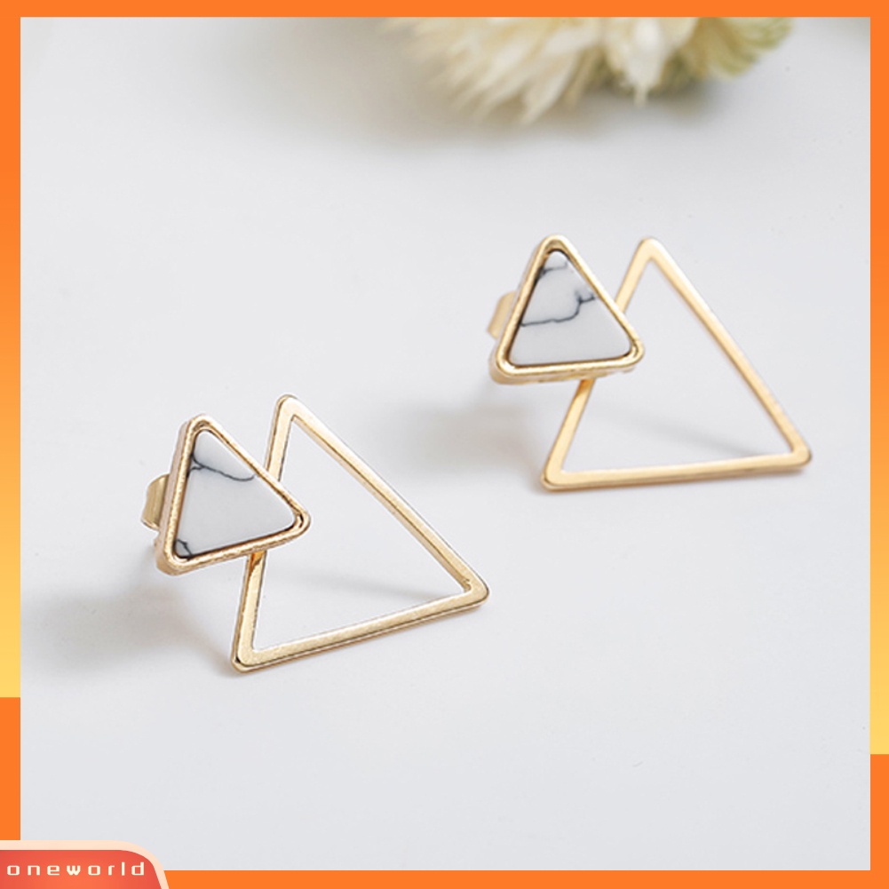 [WOD] Sederhana Wanita Ganda Segitiga Berongga Liontin Jaket Telinga Stud Earrings Perhiasan