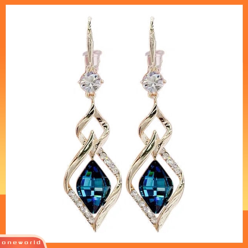 [WOD] 1pasang Anting Gantung Geometris Kristal Imitasi Mengkilap Bentuk Belah Ketupat Drop Earrings Perhiasan Pernikahan