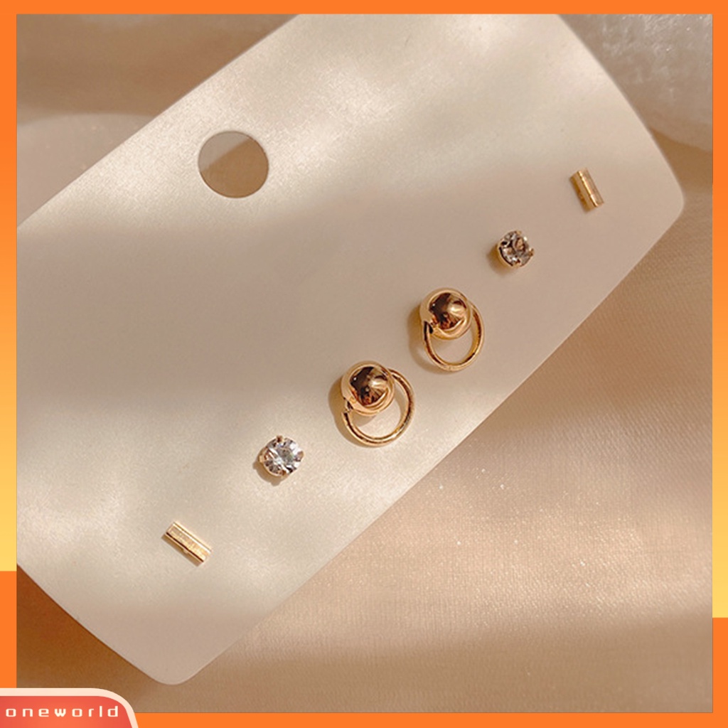 [WOD] 3pasang Anting Stud Lingkaran Berlian Imitasi Perhiasan Gaya Korea Geometris Ear Studs Hadiah Ulang Tahun