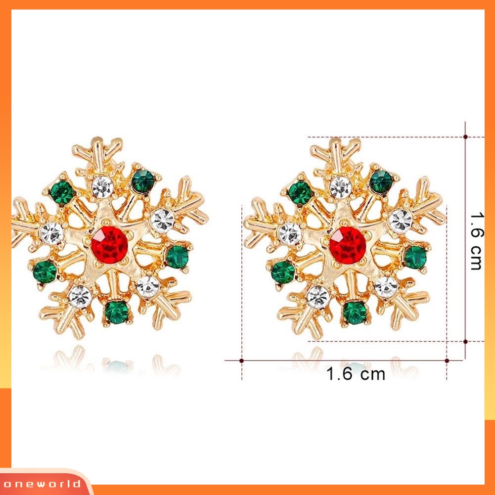 [WOD] Wanita Fashion Natal Snowflake Hias Berlian Imitasi Perhiasan Ear Stud Earrings