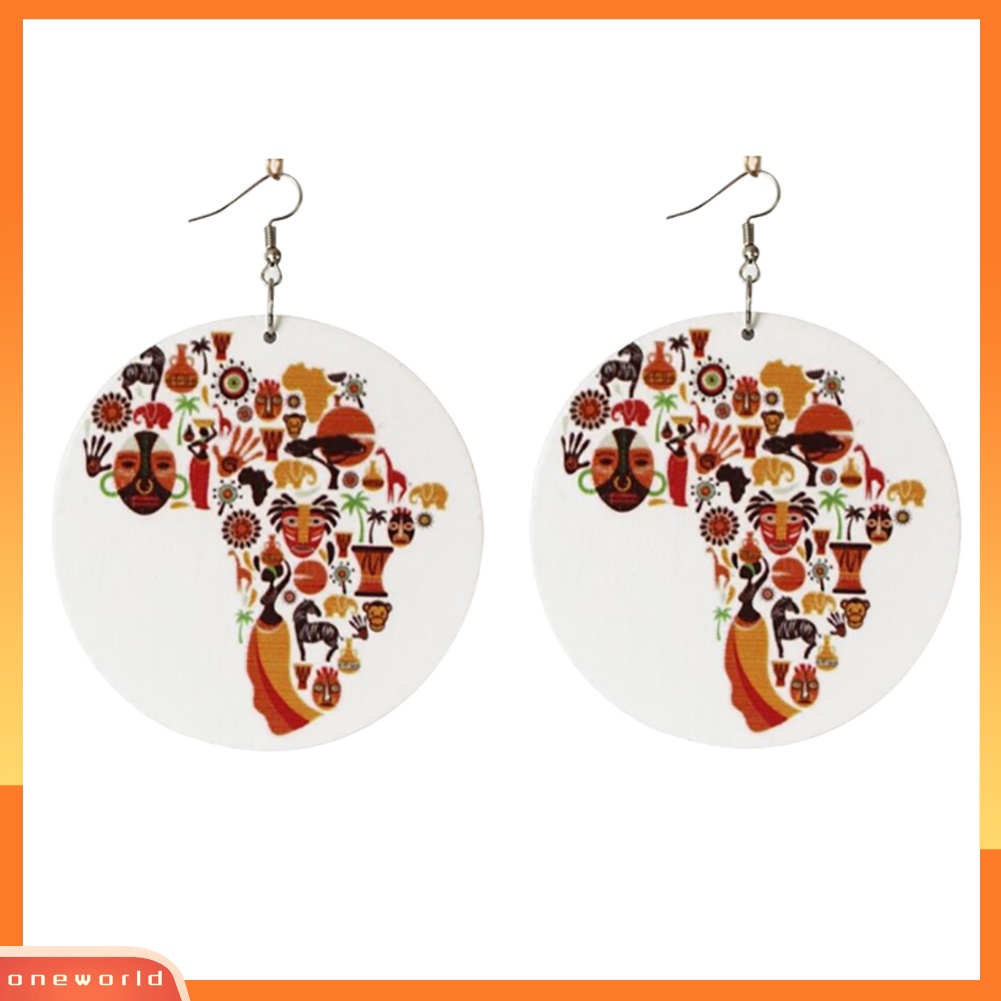 [WOD] Warna-warni Wanita Kayu Peta Afrika Kait Anting Bulat Liontin Perhiasan Pesona