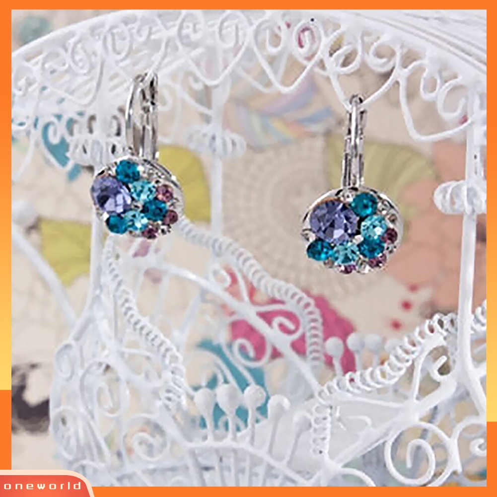 [WOD] Fashion Wanita Cubic Zirconia Penuh Kristal Leverback Perak Alloy Earrings