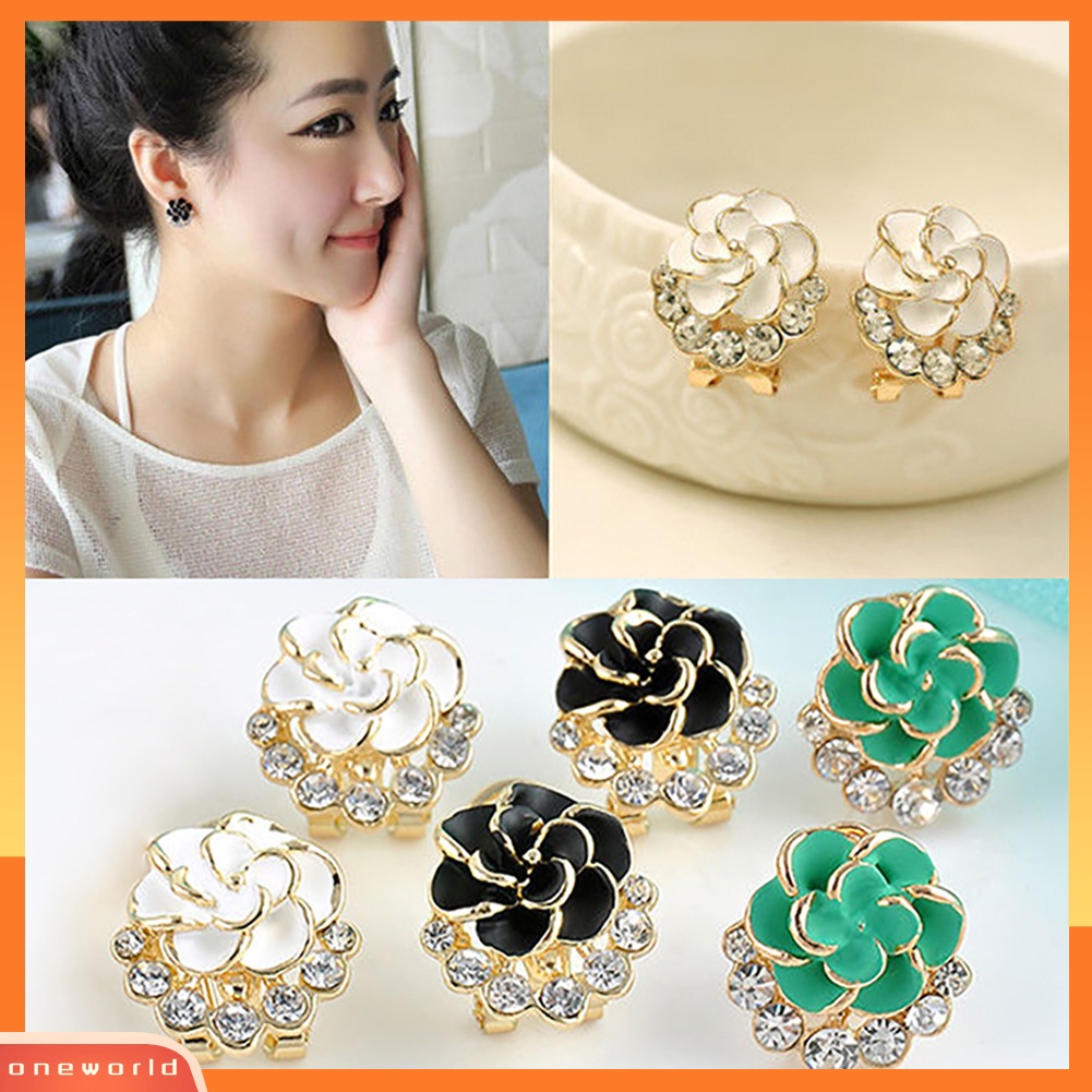 [WOD] Fashion Wanita Lucu Berlian Imitasi Bunga Rose Ear Stud Earrings Pesona Perhiasan