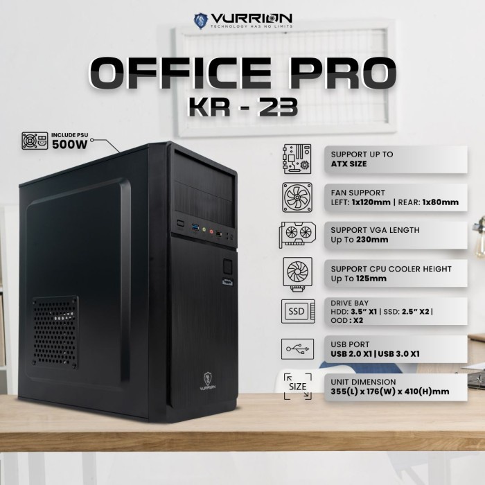 Casing VURRION Office Pro KR23 / KR-23 Free PSU 500W