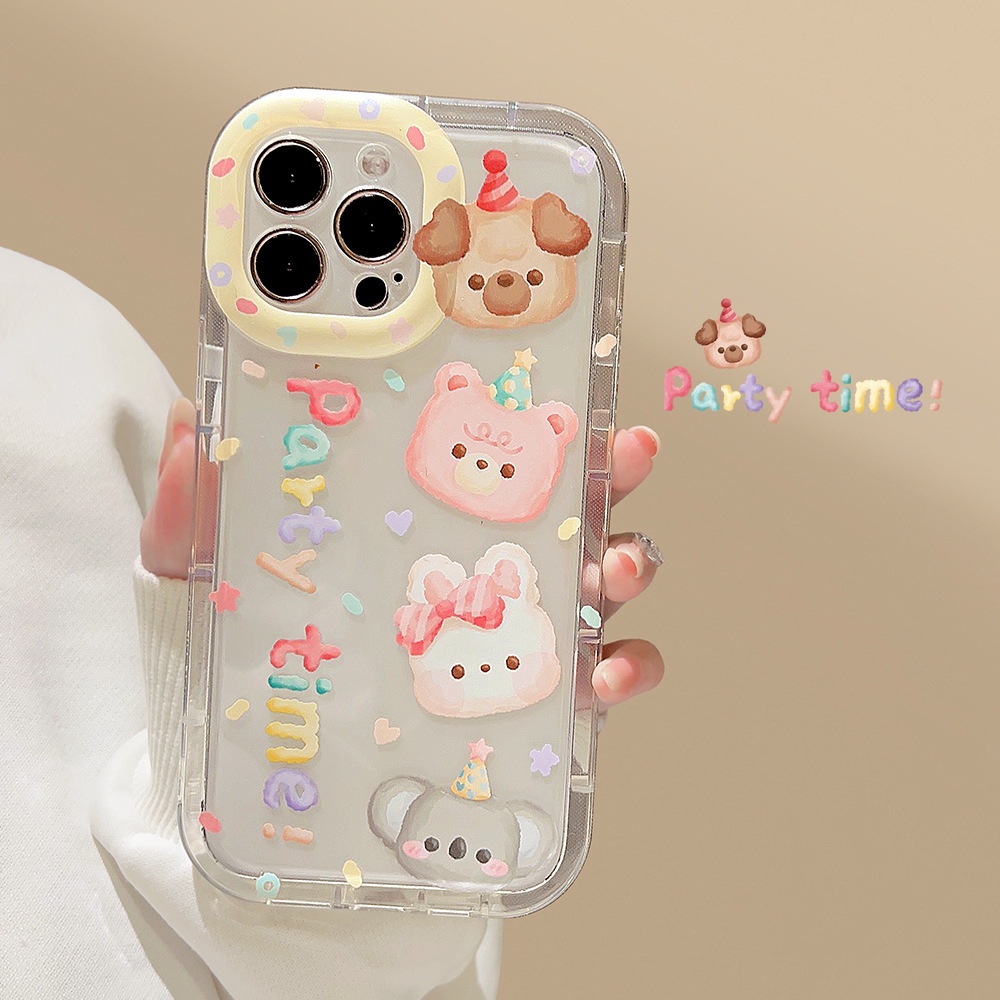 IPHONE Kartun Teman Hewan Lucu Pesta Waktu Shockproof Transparan Lembut Phone Case TPU Covers Untuk Iphone11 12 13 14 PLUS PRO MAX