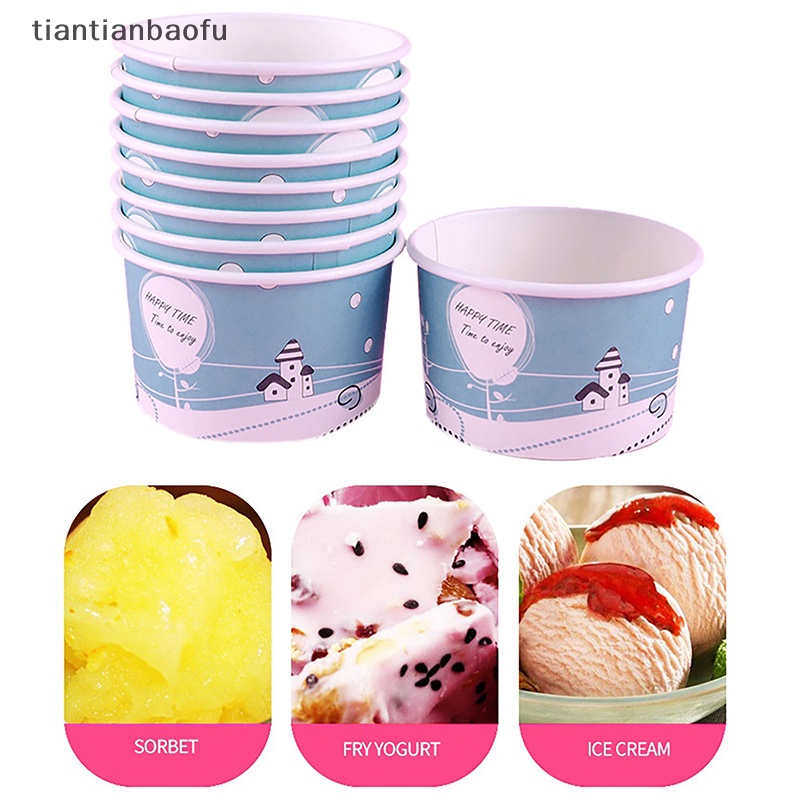 [tiantianbaofu] Gelas Kertas Es Krim Isi 50pak, Mangkok Yogurt Dessert Sundae Sekali Pakai,100ml Butik