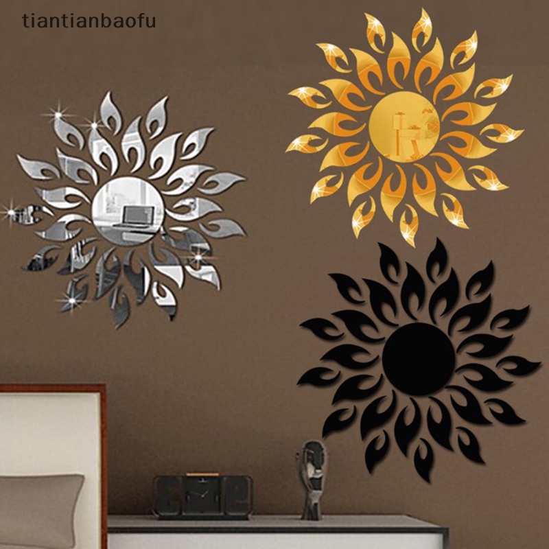 [tiantianbaofu] 3d Acrylic Mirror Matahari Mural Stiker Dinding Art Dekorasi Rumah Removable Decal Boutique