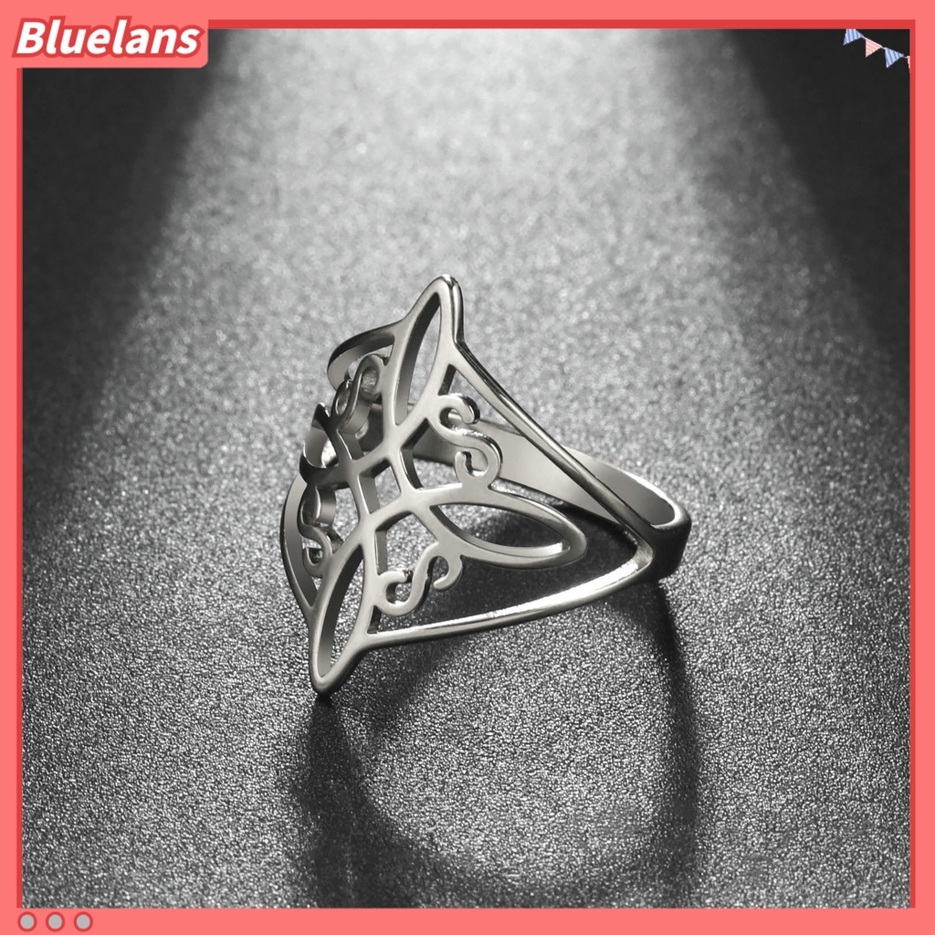 [BLS] Ladies Ring Geometric Electroplating Hollowed Pattern Bright Luster Permukaan Halus Berdandan Perhiasan Simpul Penyihir Cincin Stainless Steel Untuk Pakaian Sehari-Hari