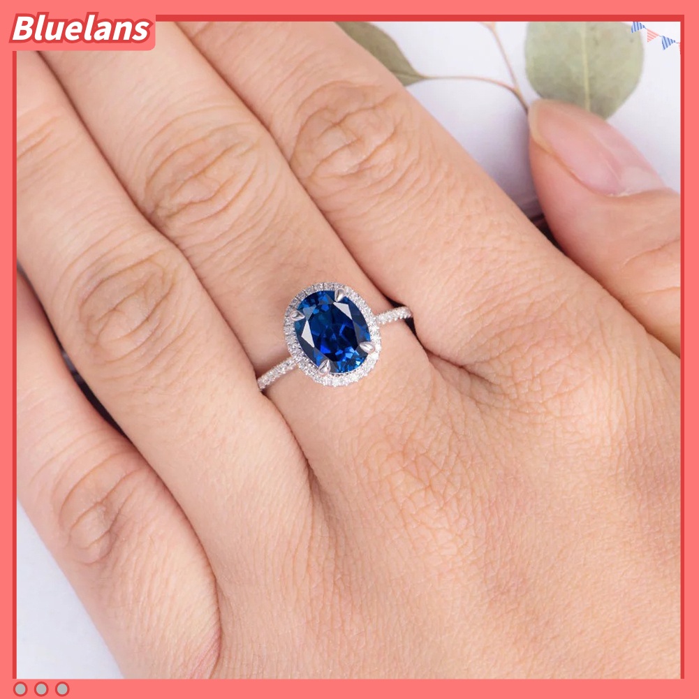 [BLS] Fashion Lady Oval Cubic Zirconia CZ Jari Cincin Pengantin Pernikahan Pertunangan Perhiasan