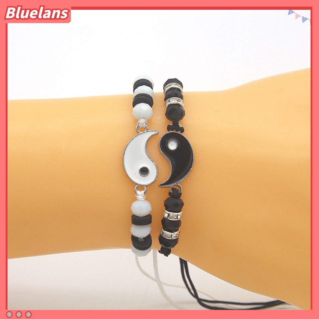 [BLS] 2pcs Gelang Couple Adjustable Bahan Alloy Anti Karat Tidak Luntur Gaya Gelang Liontin Untuk Wanita