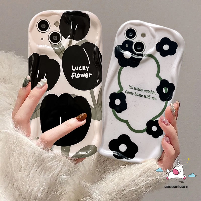 Case Garis Seni Retro Untuk Realme C53 C55 C11 C35 9i 5i 5s C31 C25 C33 C30 C15 5 6i 7i C21Y C25s C25Y C17 C21 C20 C12 C20A C2 C3 C1 Vintage Bunga Tulip Lembut 3D Bergelombang Lengkung Tepi Sarung
