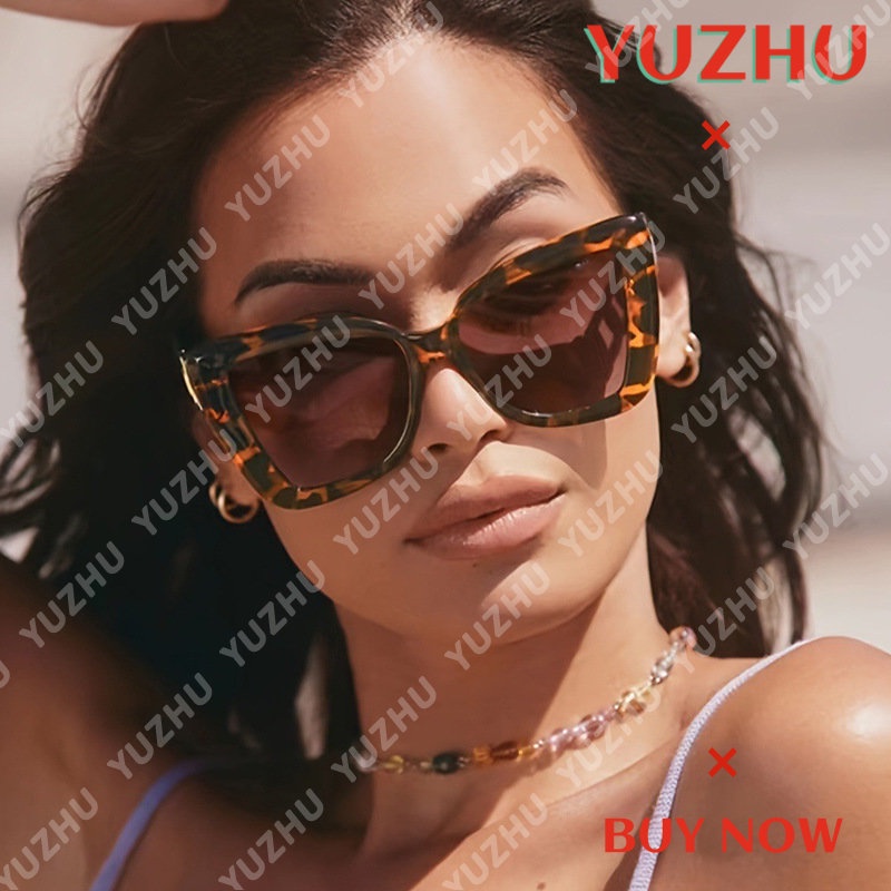 (YUZHU) Vintage Fashion Cat Eye Irregular Chain Sunglasses New Fashion Kacamata Perlindungan UV Untuk Wanita