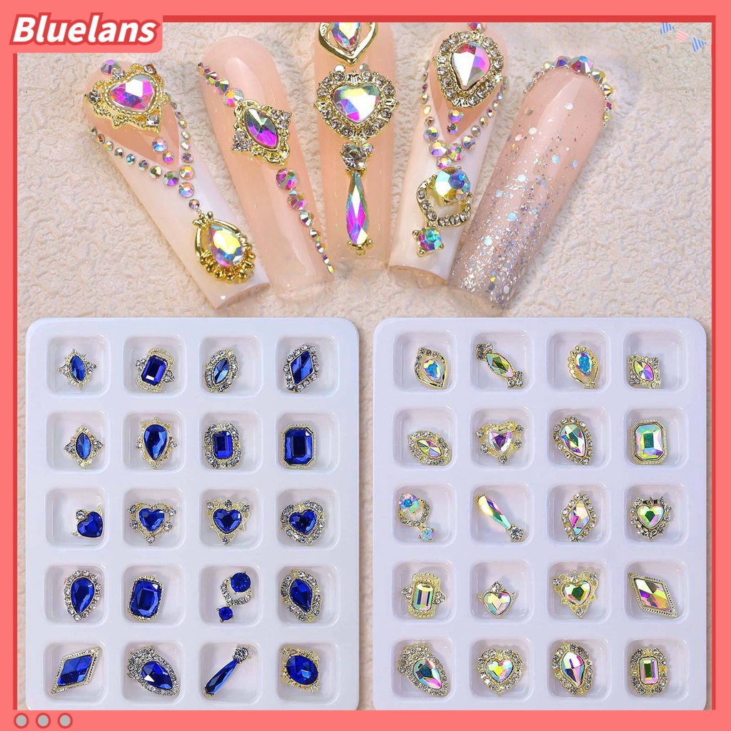 [BLM] 20pcs /Box Nail Art Decor Tiga Dimensi Shining Gloss Sparkling DIY Manicure Faux Diamond Nail Alloy Decor Nail Salon Kuku Supply