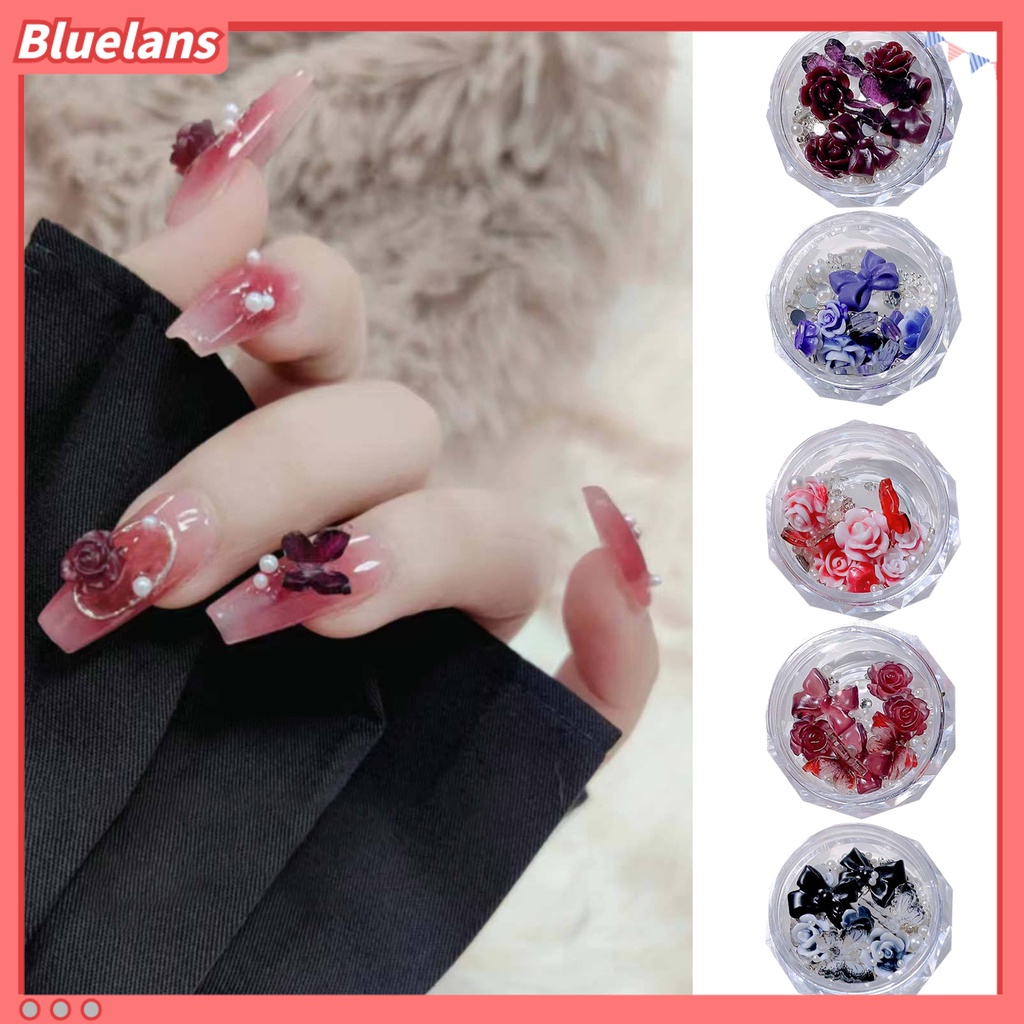 [BLM] 1kotak Nail Art Decor Shining Glitter High Gloss DIY Shiny Efek Visual Nail Camellia Bows Mix Chain Manicure Charm Nail Salon Supply