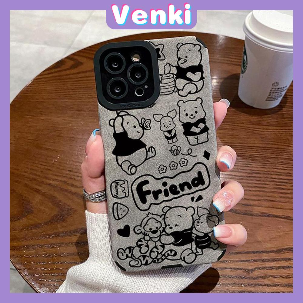 VENKI - Untuk iPhone 11 Case Leather Pupil Suede Case Soft Shockproof Airbag Case Pelindung Kamera Karakter Kartun Lucu Kompatibel dengan iPhone 14 13 Pro max 12 xr xs 7Plus 8Plus