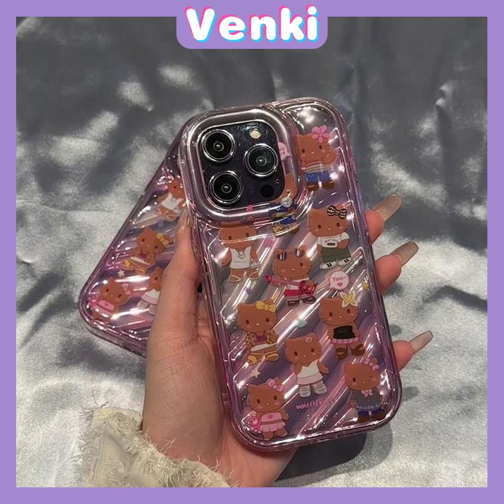 VENKI-Untuk iPhone 11 Laser Reflektif Bening Phone Case TPU Soft Shockproof Airbag Phone Case Cute Hitam Kulit Kartun Kucing Kompatibel dengan iPhone 14 13 Pro max 12 Pro Max XR XR 7