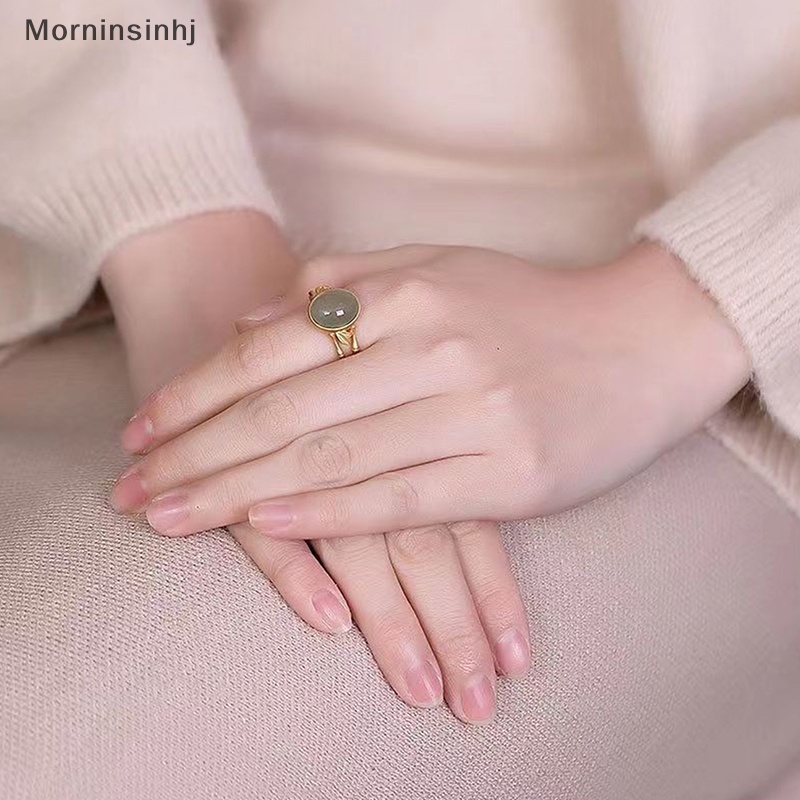 Mornin Warna Emas Kuno Kerajinan Hias Hijau Oval Hotan Jade Kreatif Bambu Terbuka Dapat Disesuaikan Cincin Untuk Wanita Elegan Klasik Perhiasan id