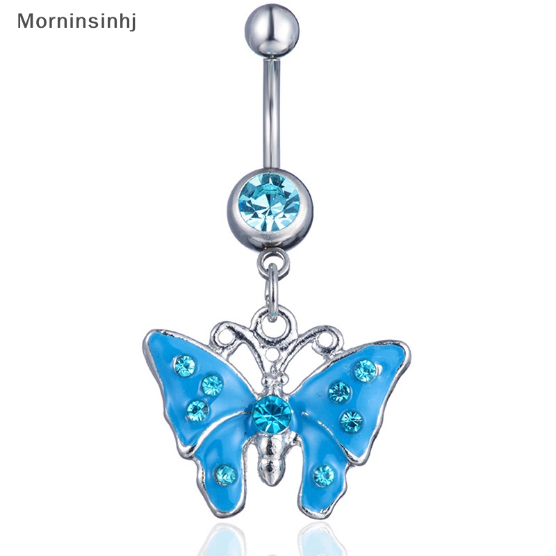 Mornin Stainless Steel Berlian Imitasi Butterfly Navel Ring Cincin Kancing Perut Fashion Perhiasan Kreatif Untuk Wanita Dekorasi Tubuh id