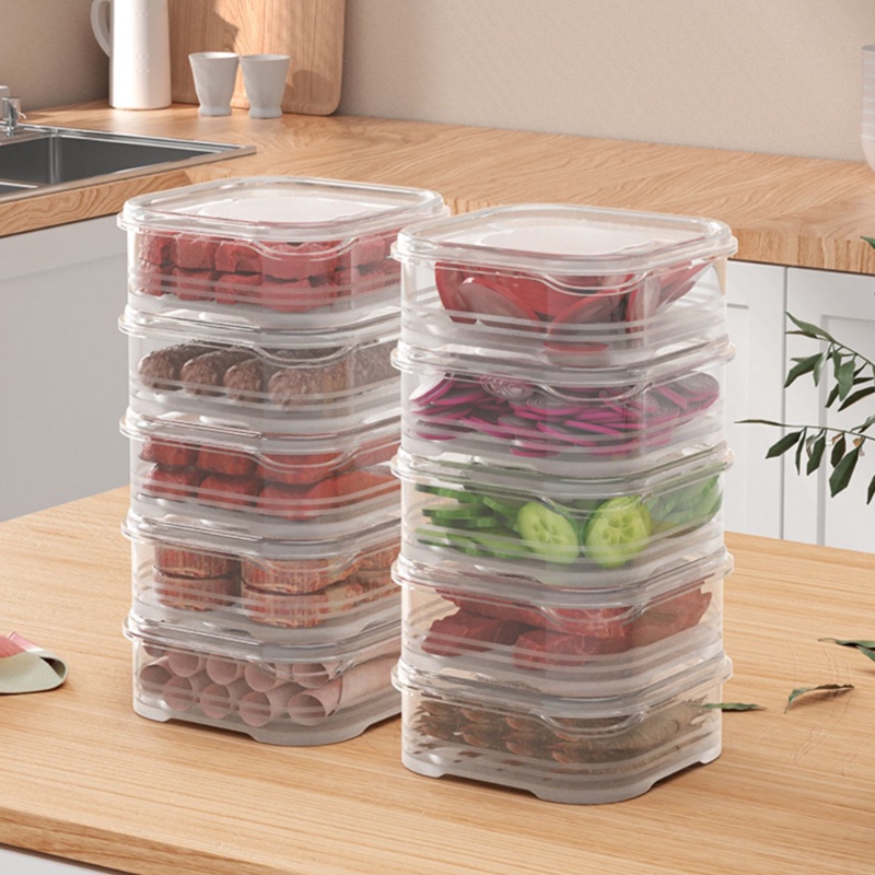 Sealed Fresh-keeping Distribute Box/Wadah Penyimpanan Makanan Segar Sayuran Buah/Kotak Penyimpanan Kompartemen Daging Beku Kulkas Dengan Tutup/Freezer Food Preparation Organizer