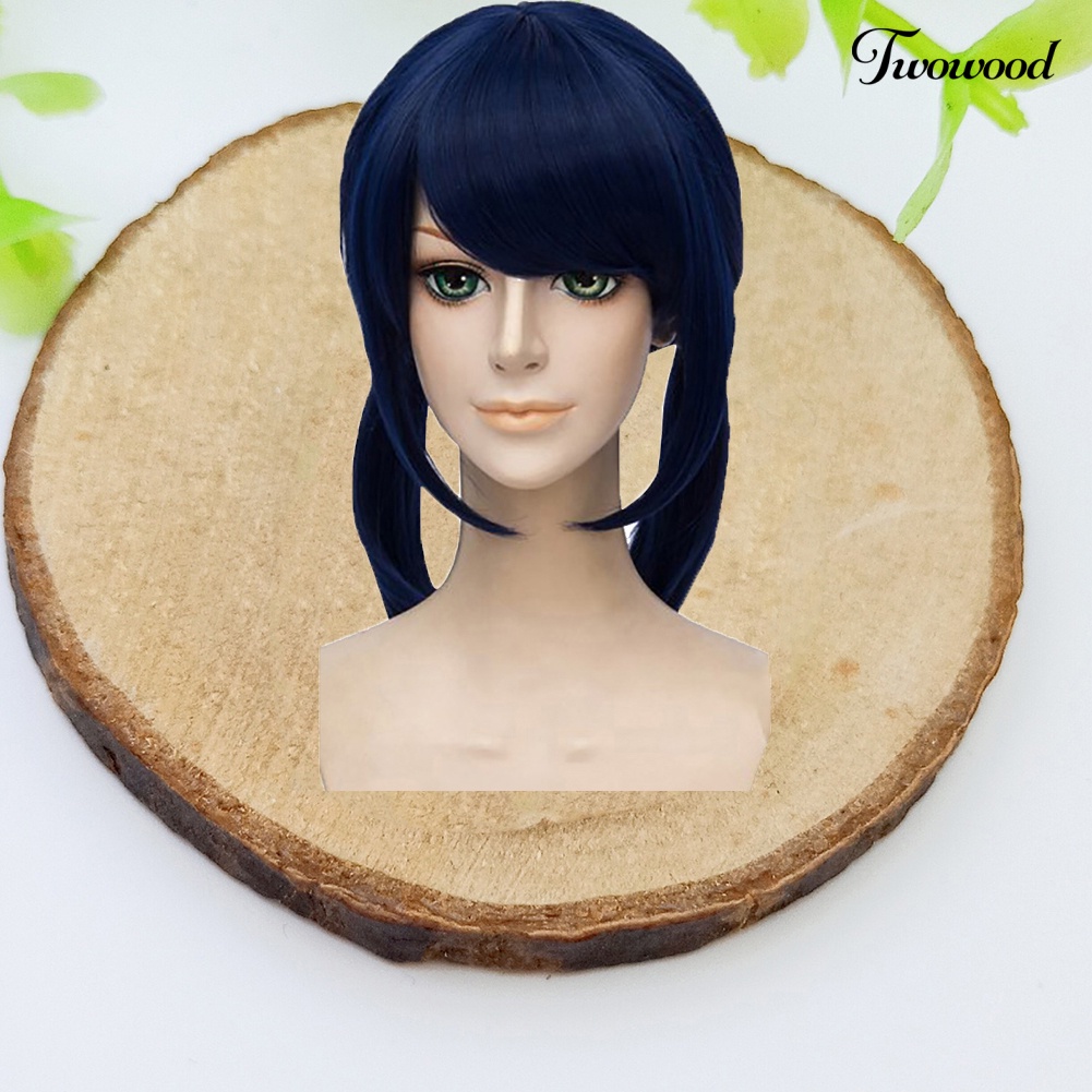 Twowood Stylish Cute 2ikat Rambut Biru Tua Lurus Wig Wanita Cosplay Pesta Sopak