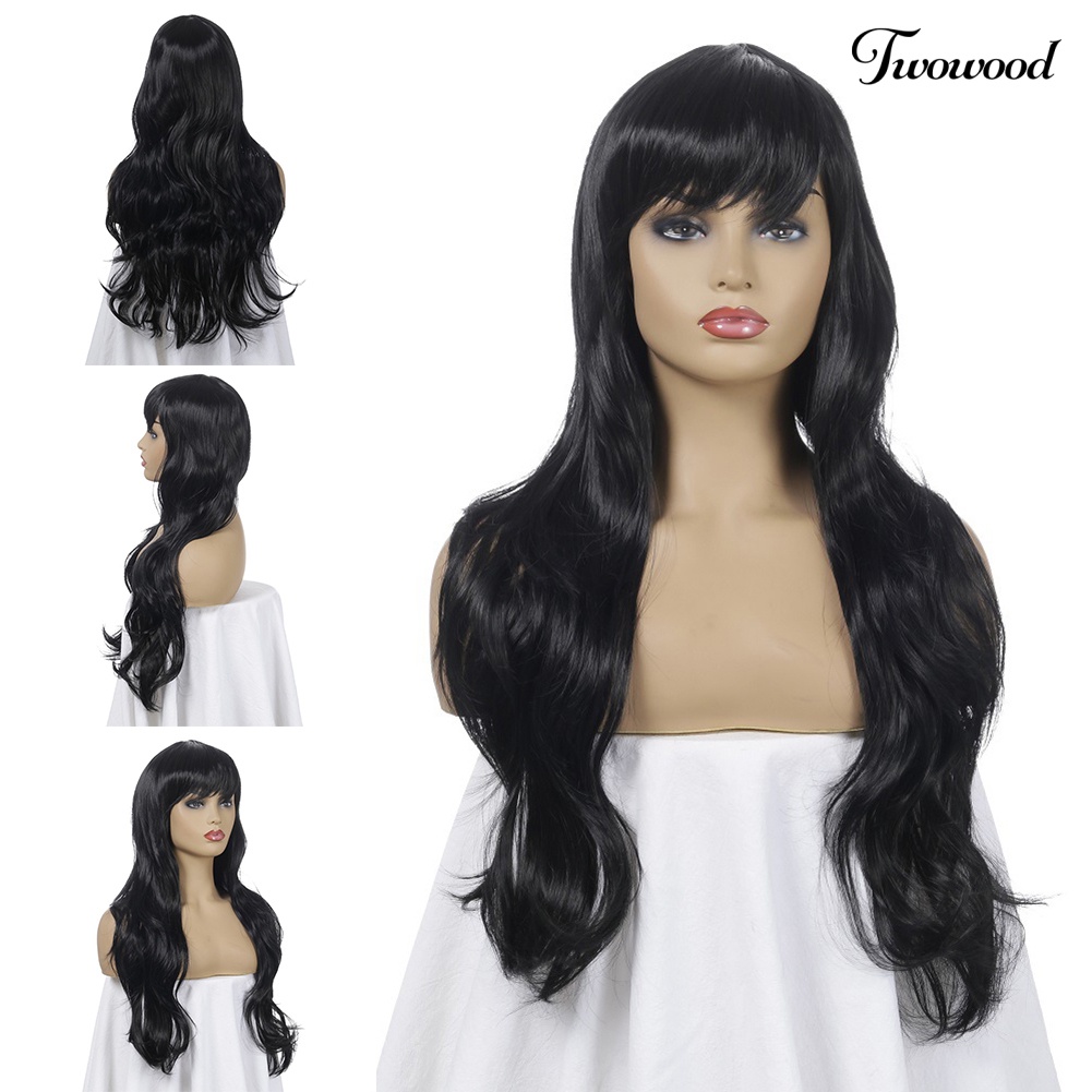 Twowood 70cm Wanita Panjang Bergelombang Poni Rambut Sintetis Wig Anime Cosplay Pesta Sopak