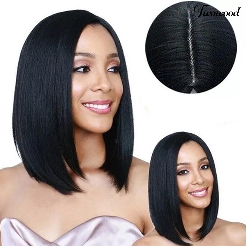 Twowood Wanita Fashion Pusat Parting Pendek Lurus Bob Potong Rambut Wig Cosplay Sopak