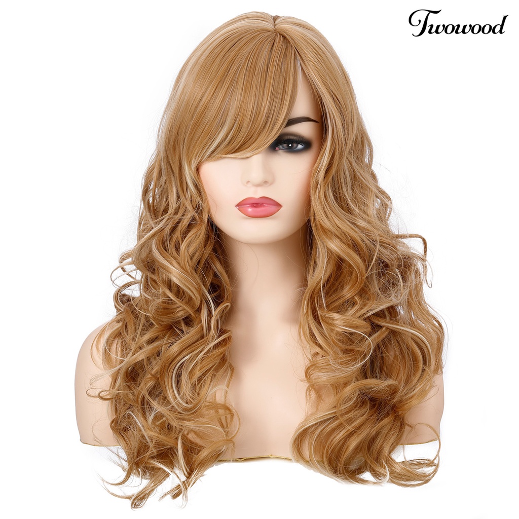 Twowood Wanita Wig Rambut Keriting Panjang Ringan Golden Tahan Panas Wig Alami Untuk Perempuan