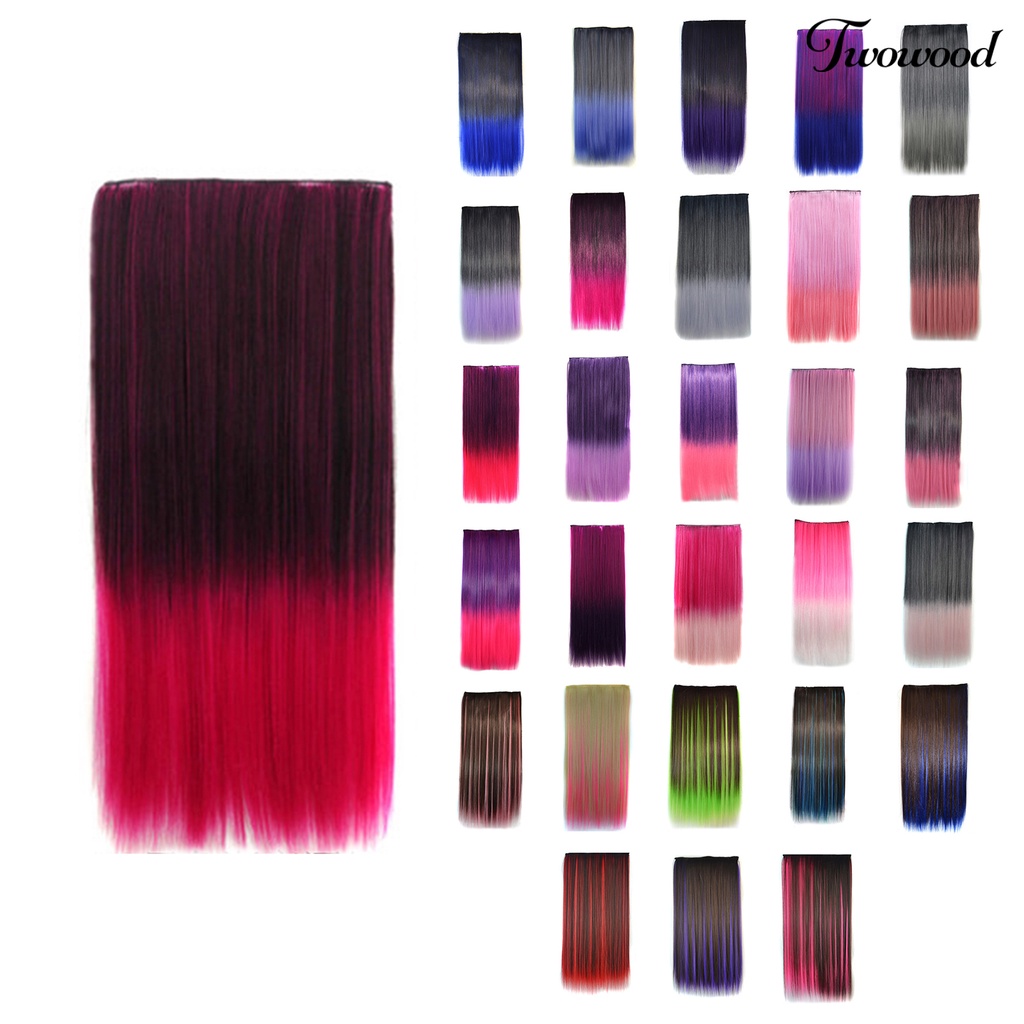 Twowood Klip Wig Tahan Panas Warna Ombre Ultra Panjang Ekstensi Sopak Lurus Serat Suhu Tinggi Rambut Palsu Untuk Perempuan