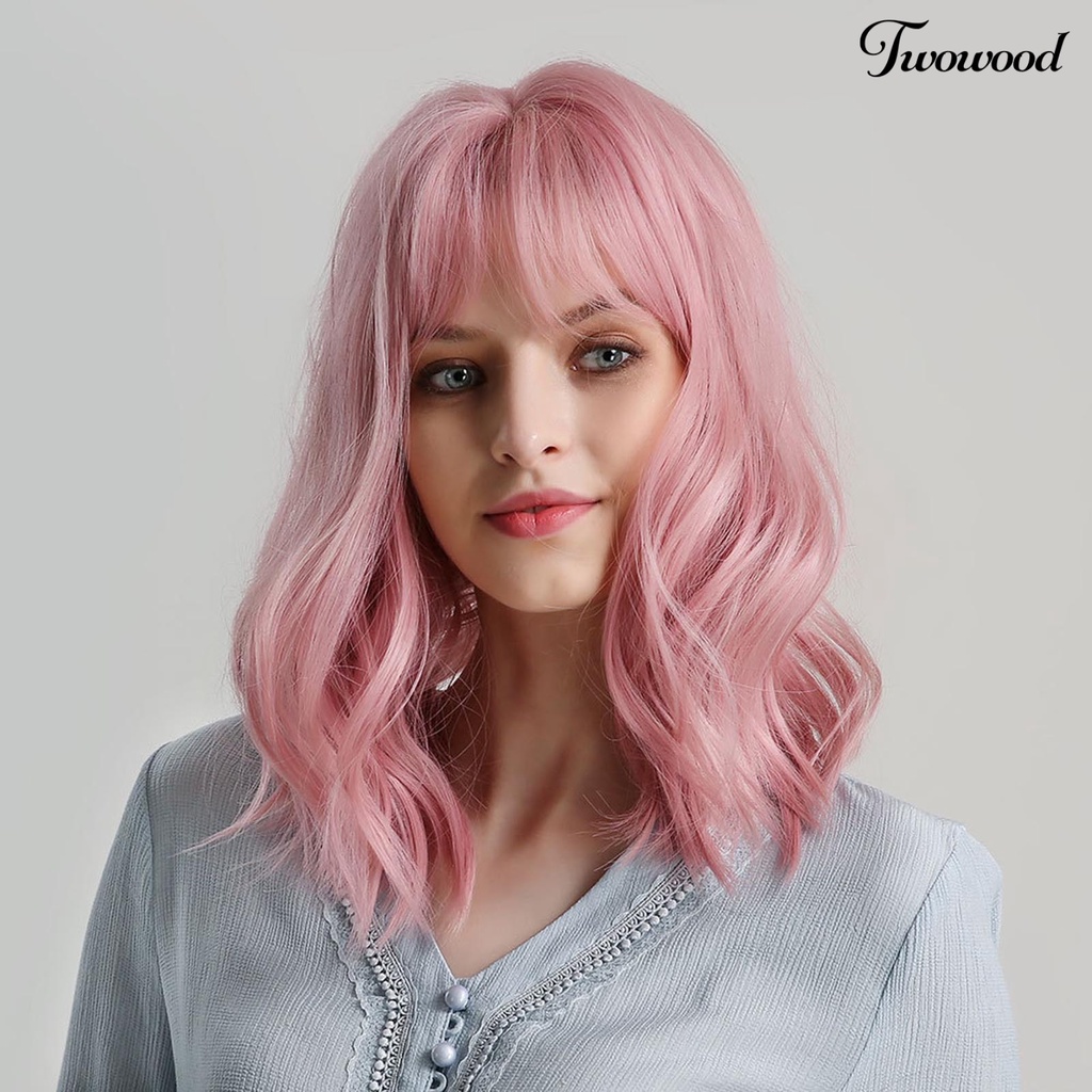 Twowood 3Pcs /Set Wig Desain Ergonomics Inner Mesh Lembut Kualitas Tinggi Rambut Gelombang Alami Pendek Untuk Perempuan