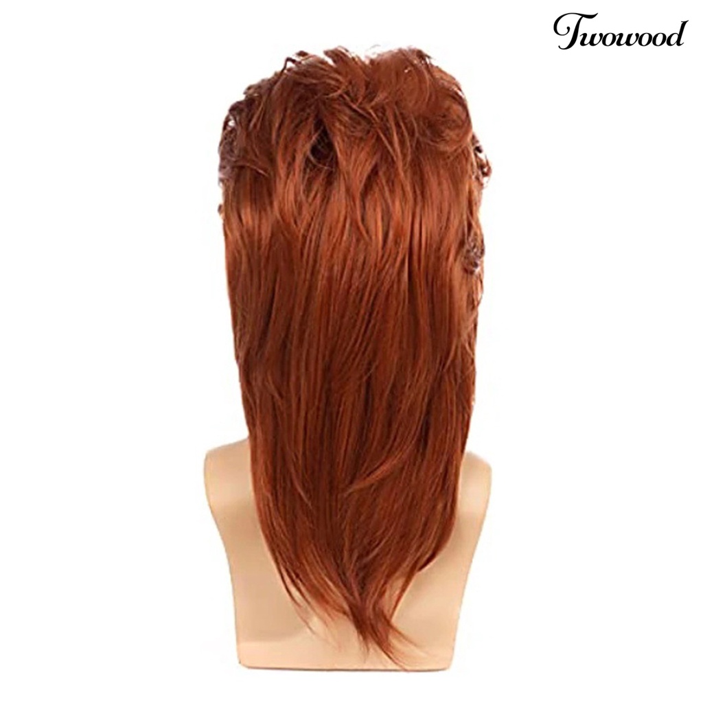 Twowood Wig Panjang Dyed Mudah Dipakai Berbulu Tahan Panas Fashion Role Play Props Suhu Tinggi Sutra Orange Rambut Panjang Pria Wig Untuk Kehidupan Sehari-Hari