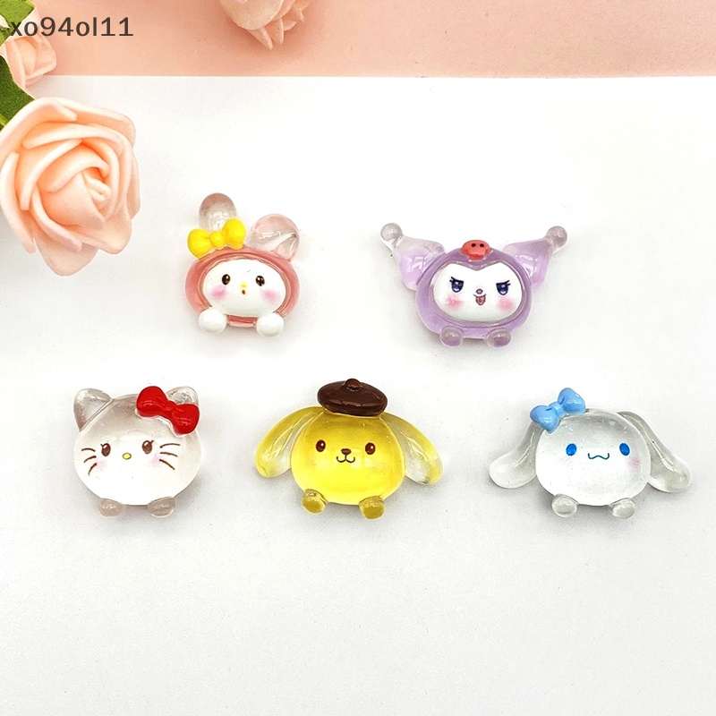 Xo 2Pcs Luminous Sanrio Ornamen Kartun HelloKitty Kayu Manis Kuromi Boneka Micro Landscape Dekorasi Rumah Boneka Miniatur Mainan OL