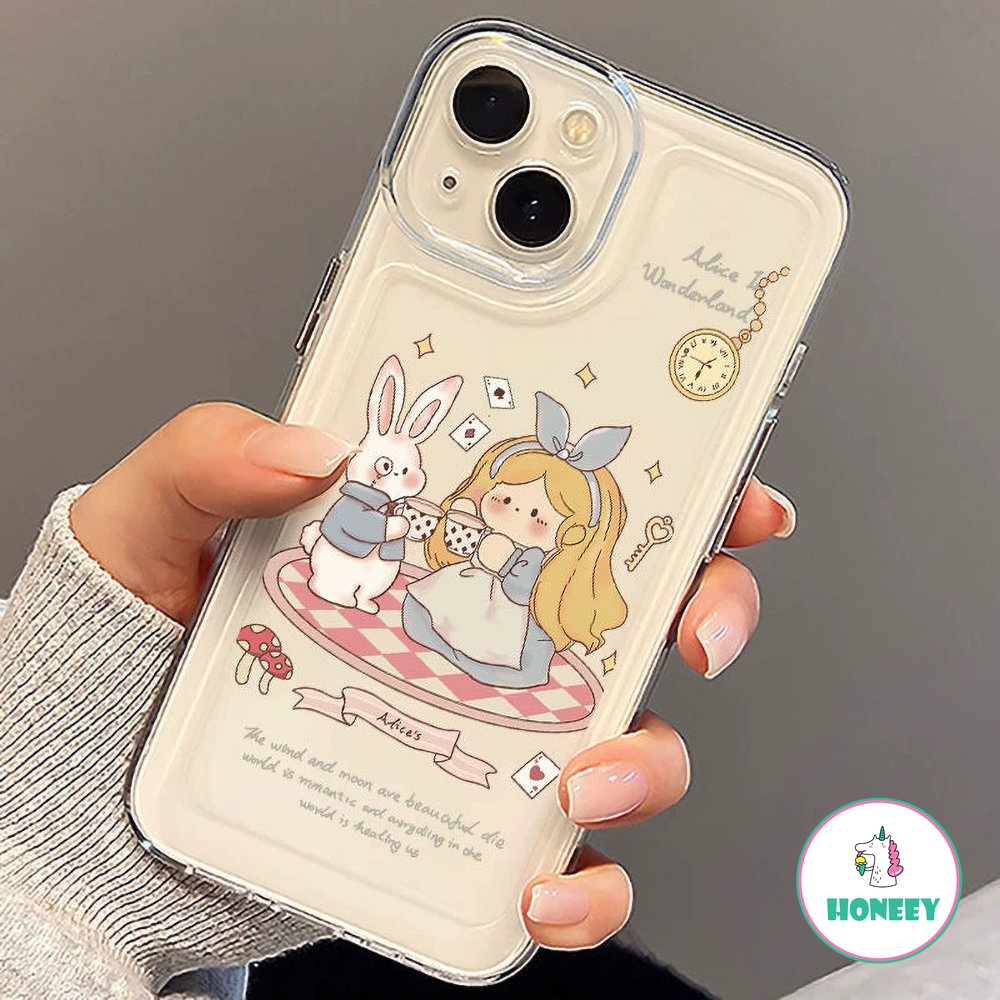 Ins Alice Rabbit Case Kompatibel Untuk iPhone 14 Pro Max13 12 11 Pro Max XR XS 7 8Plus Transparan Shockproof Back Cover