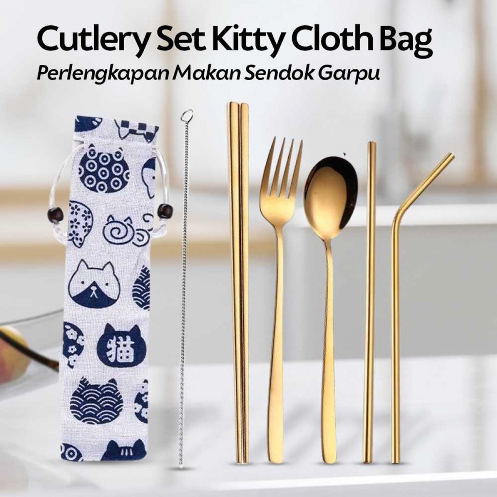 Cutlery Set Perlengkapan Makan Sendok Garpu Kitty