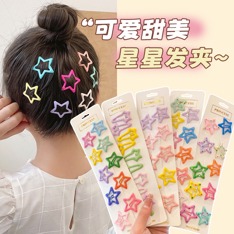 12pcs/set Bentuk Bintang Permen Warna Korea Manis Jepit Rambut Untuk Gadis Lucu Buah Bb Jepit Rambut Barrettes Hiasan Kepala Aksesoris Rambut Fashion Anak