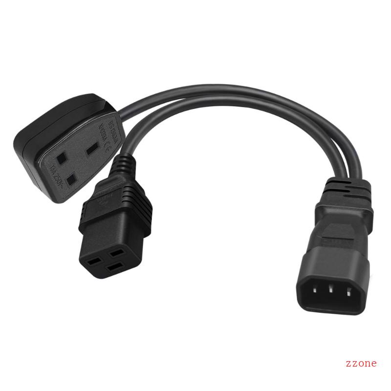 Zzz 32cm 1ft IEC320 C14 Ke IEC320 C19+UK13A Kabel Listrik 1in2 Out Y-splitter Adapter Cable Extension Wire Line