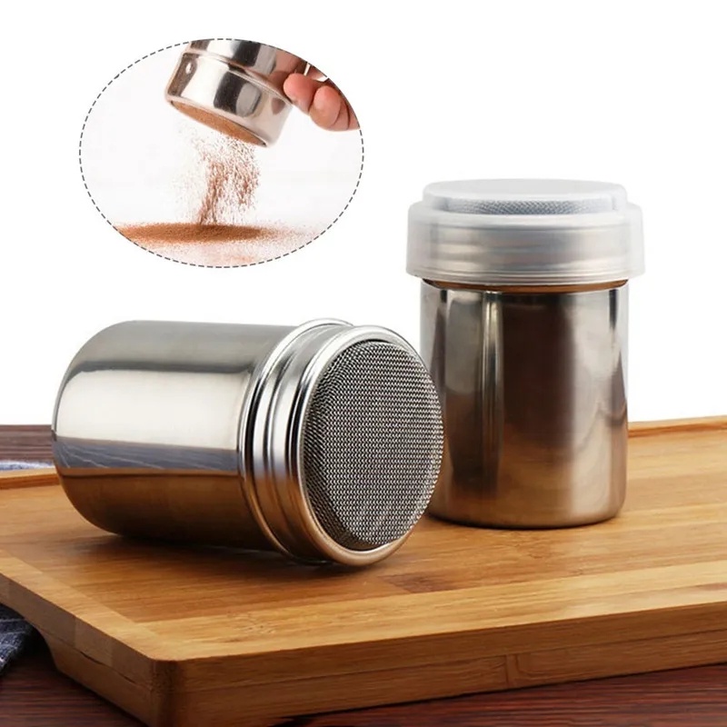 Stainless Steel Sprinkle Cocoa Sugar Gauze Mesh Jar/Botol Bumbu Kain Lap Bubuk Kopi Mewah