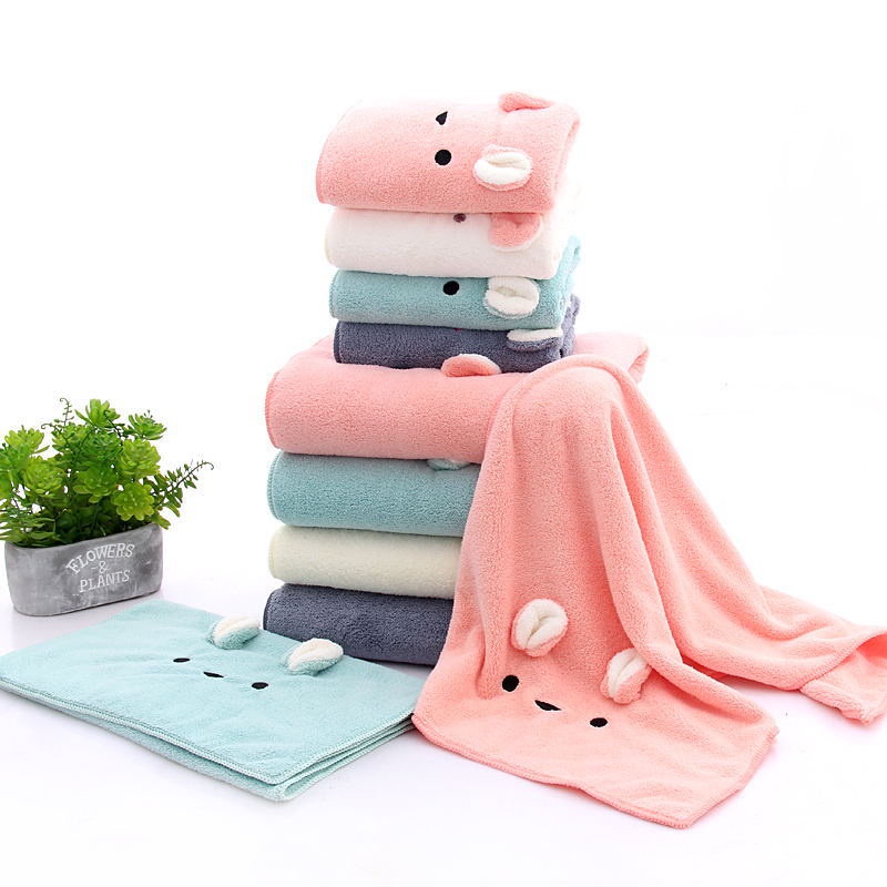 AVVET Microfiber Import Karakter Kartun Lembut Wearable Towel Murah Import Handuk Mandi Telinga Bear Baby