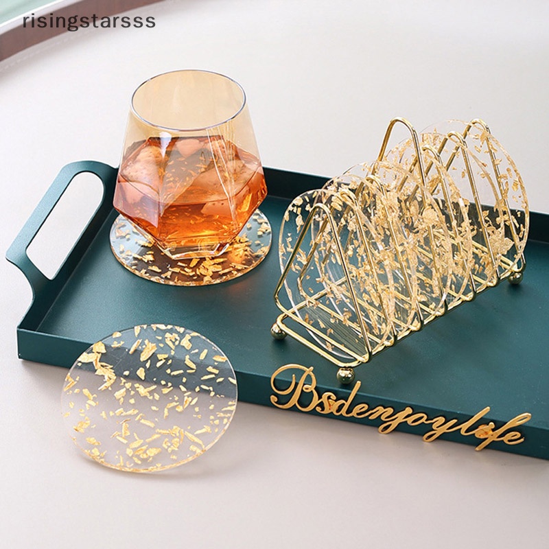 Rsid Span-new Acrylic Gold Foil Coaster Peredam Panas Alas Meja Cup Pads Cangkir Teh Kopi Mug Jelly
