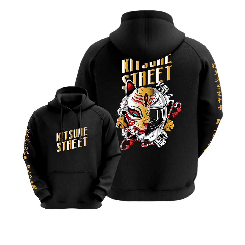 Hoodie Pria KITSUNE STREET Hoodie Terbaru  size L-XXL sweater  fleece  distro  hitam