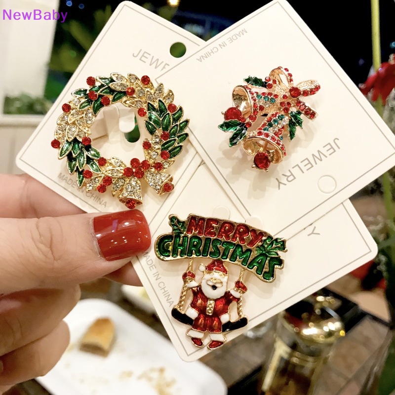 Newbaby Shiny Christmas Enamel Bros Elk Snowman Santa Claus Pohon Logam Pin Xmas Tahun Baru Pesta Perjamuan Harian Pin Dekorasi Hadiah ID