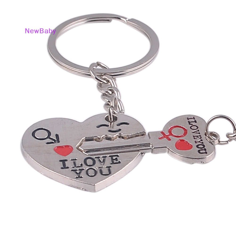 Newbaby 2pcs Fashion Cinta Hati Gantungan Kunci Keyfob Pasangan Romantis Gantungan Kunci Hadiah Kekasih ID