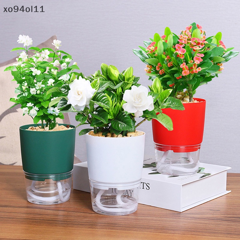 Xo 1Pc Pot Tanaman Self Watering Plastik Bening Double-Layer Penyimpanan Air Pot Bunga OL